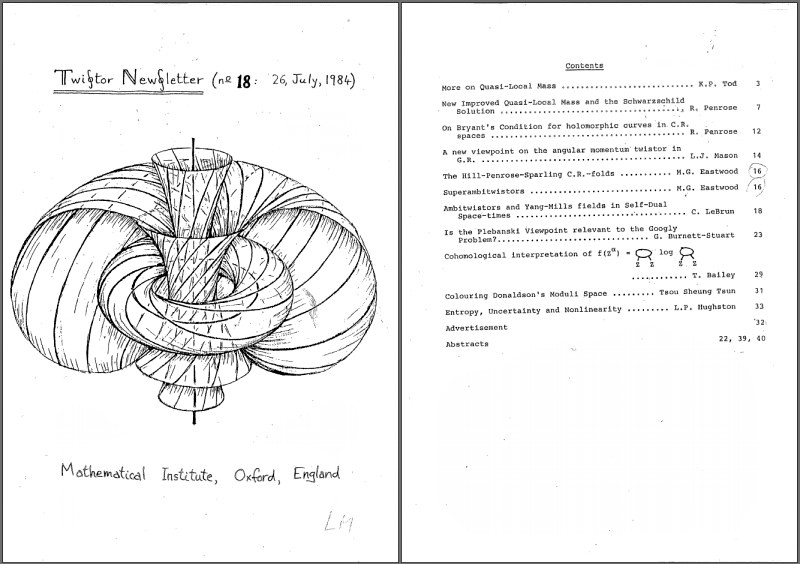 Обложка и Оглавление одного из выпусков журнала Twistor Newsletter